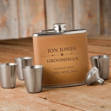 Groomsmen Hide Stitch Flask & Shot Glass Gift Box Set